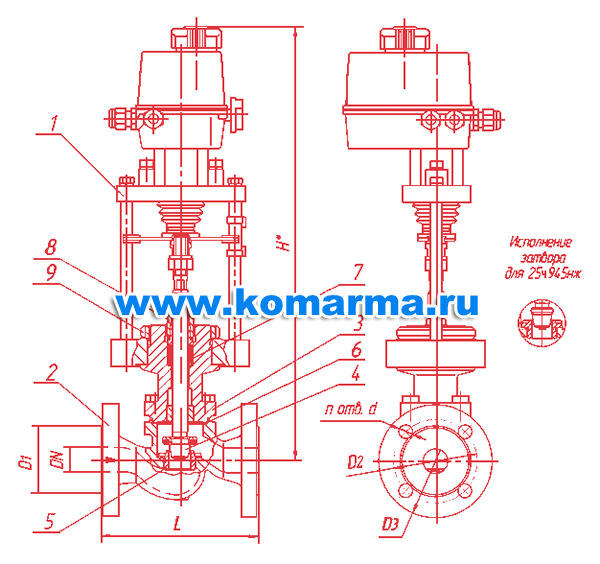 Клапан КЗР габариты Klapan_KZR_gabarity